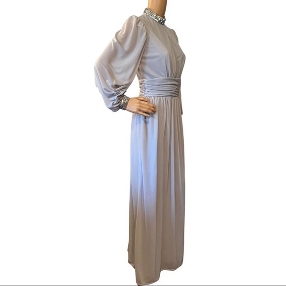 Vintage 60s Gray Long Sleeve Evening Dress - Picture 2 of 8